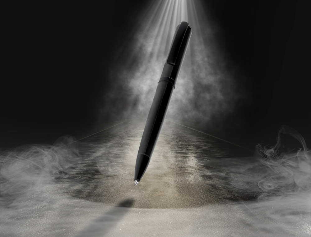 STYLO-BILLE BELIUS TURBO MONOCHROME ALUMINIUM TEXTURE POINTILLEE ENCRE BLEUE COLORIS NOIR DANS COFFRET CADEAU