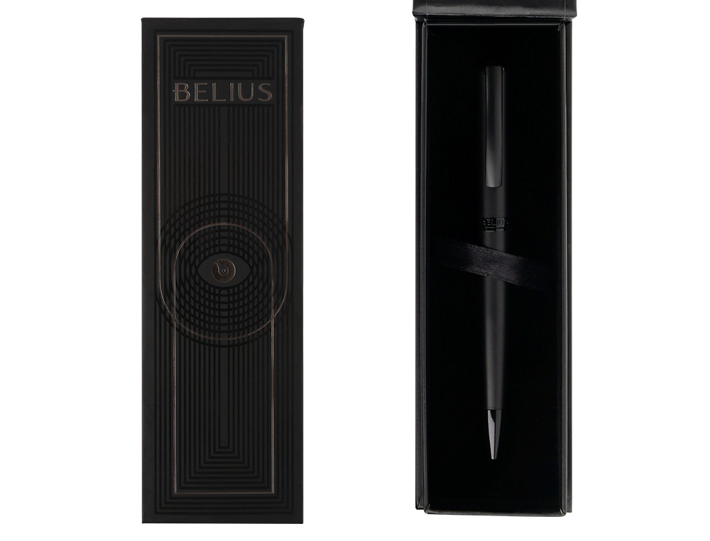 STYLO-BILLE BELIUS TURBO MONOCHROME ALUMINIUM TEXTURE POINTILLEE ENCRE BLEUE COLORIS NOIR DANS COFFRET CADEAU