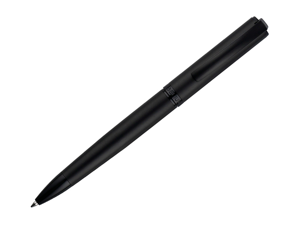 STYLO-BILLE BELIUS TURBO MONOCHROME ALUMINIUM TEXTURE POINTILLEE ENCRE BLEUE COLORIS NOIR DANS COFFRET CADEAU
