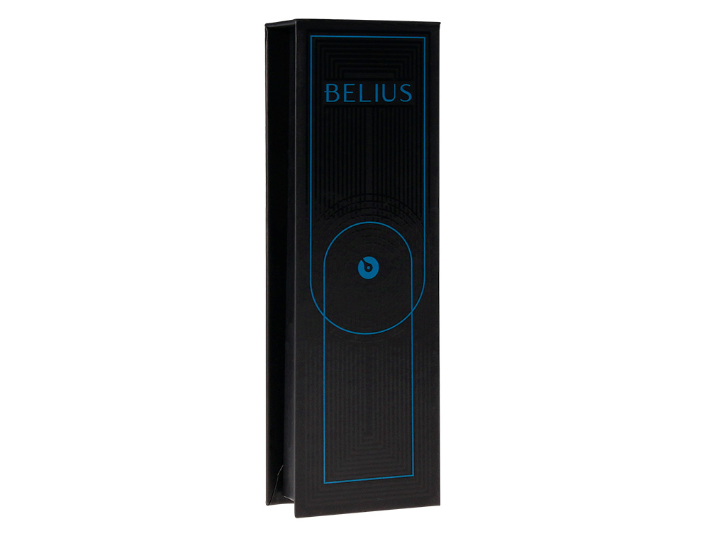 STYLO-BILLE BELIUS TURBO ALUMINIUM TEXTURE POINTILLEE ATTRIBUTS NOIR ENCRE BLEUE COLORIS BLEU DANS COFFRET CADEAU
