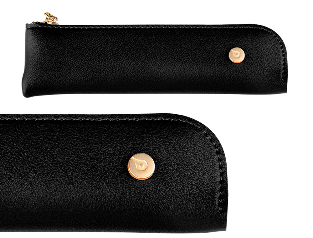 STYLO-BILLE ET ETUI SIMILI CUIR BELIUS SOIREE ALUMINIUM DETAILS ET ATTRIBUTS OR ENCRE BLEUE COLORIS NOIR COFFRET CADEAU
