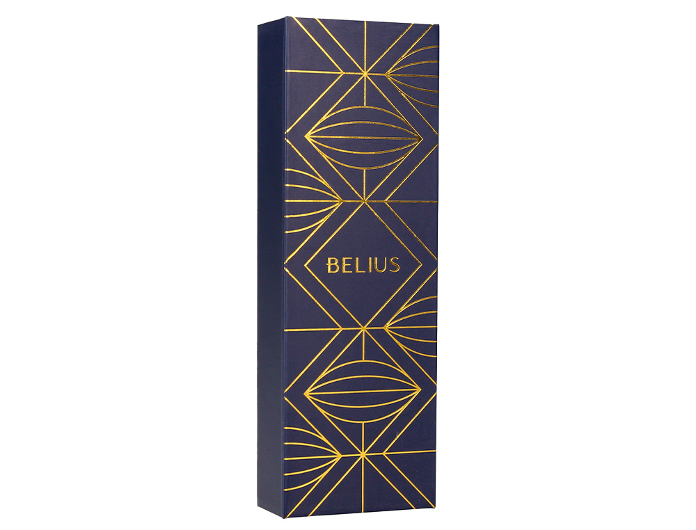 STYLO-BILLE BELIUS SOIREE ALUMINIUM DETAILS ET ATTRIBUTS OR ENCRE BLEUE COLORIS BLEU MARINE DANS COFFRET CADEAU