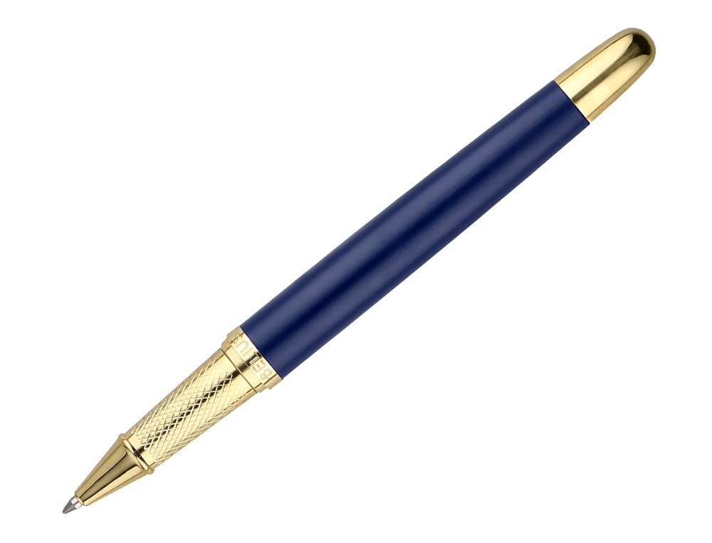 STYLO-BILLE BELIUS SOIREE ALUMINIUM DETAILS ET ATTRIBUTS OR ENCRE BLEUE COLORIS BLEU MARINE DANS COFFRET CADEAU