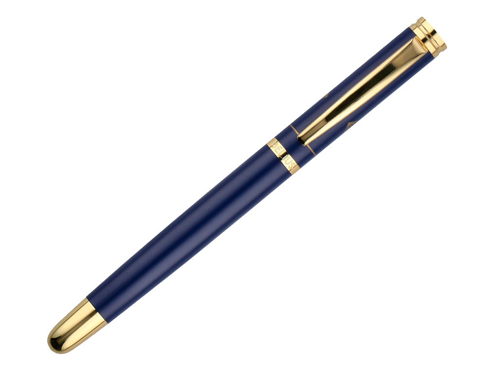 STYLO-PLUME ET ETUI SIMILI CUIR BELIUS SOIREE ALUM. DETAILS ET ATTRIBUTS OR ENCRE BLEUE COL. BLEU MARINE COFFRET CADEAU