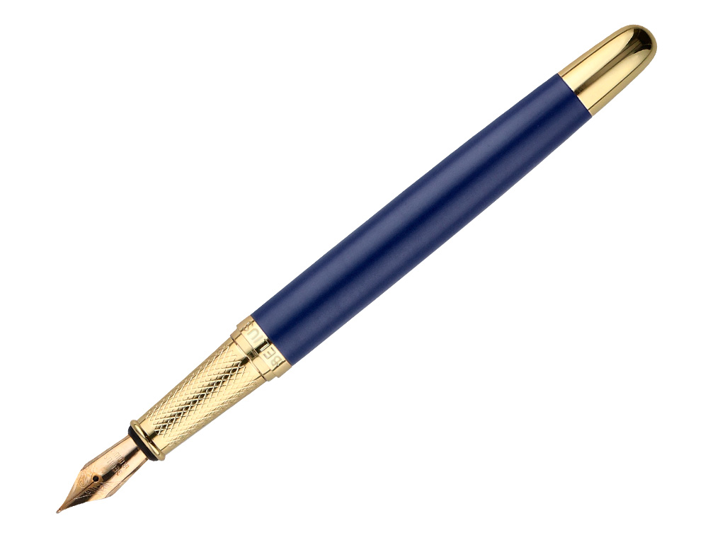 STYLO-PLUME ET ETUI SIMILI CUIR BELIUS SOIREE ALUM. DETAILS ET ATTRIBUTS OR ENCRE BLEUE COL. BLEU MARINE COFFRET CADEAU