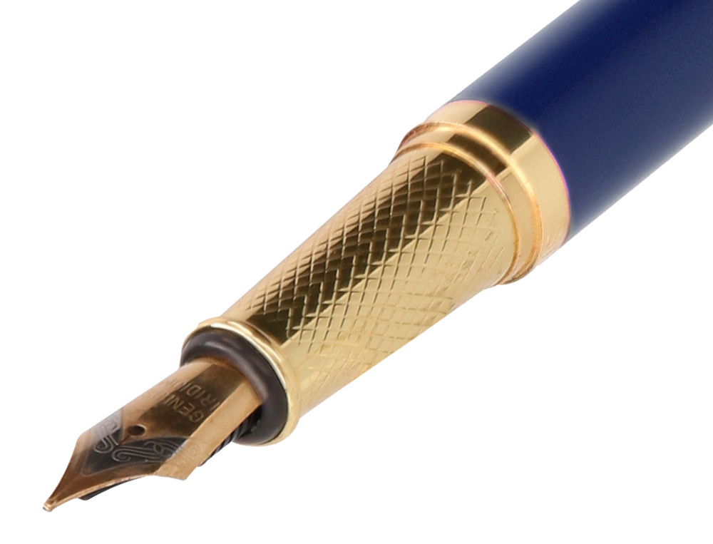 STYLO-PLUME ET ETUI SIMILI CUIR BELIUS SOIREE ALUM. DETAILS ET ATTRIBUTS OR ENCRE BLEUE COL. BLEU MARINE COFFRET CADEAU