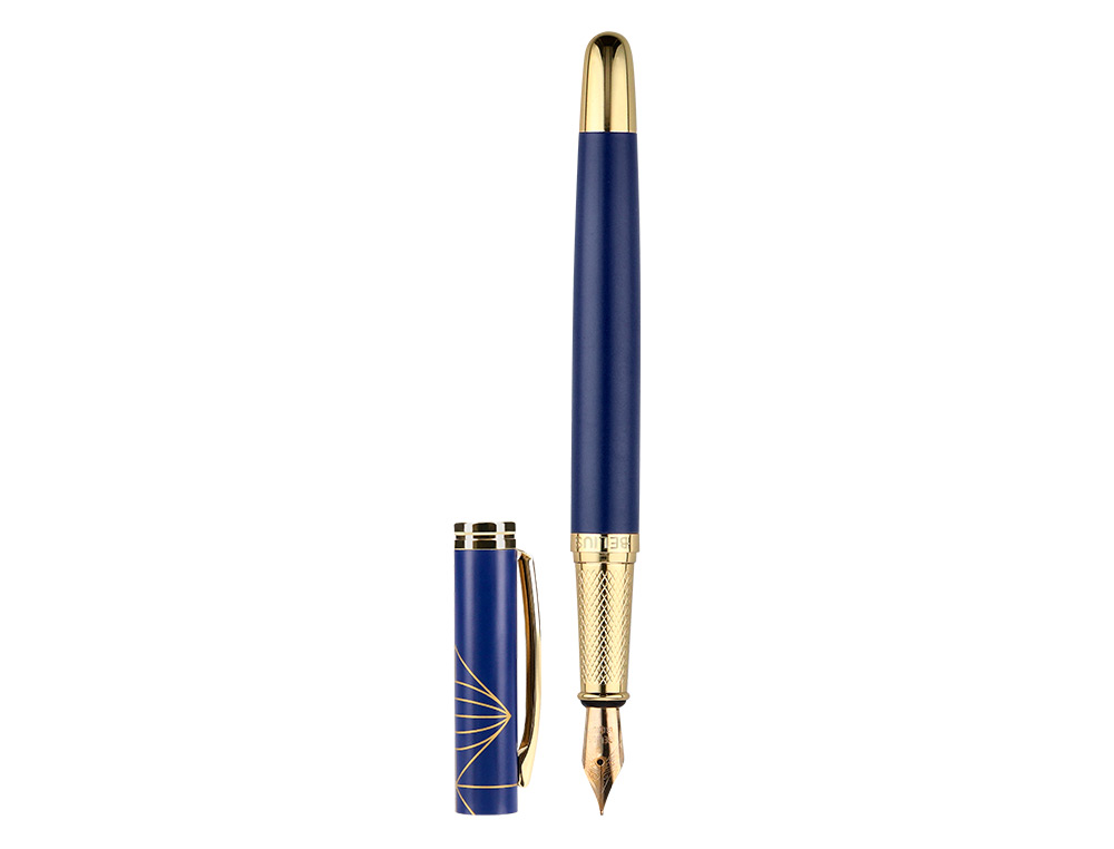 STYLO-PLUME ET ETUI SIMILI CUIR BELIUS SOIREE ALUM. DETAILS ET ATTRIBUTS OR ENCRE BLEUE COL. BLEU MARINE COFFRET CADEAU