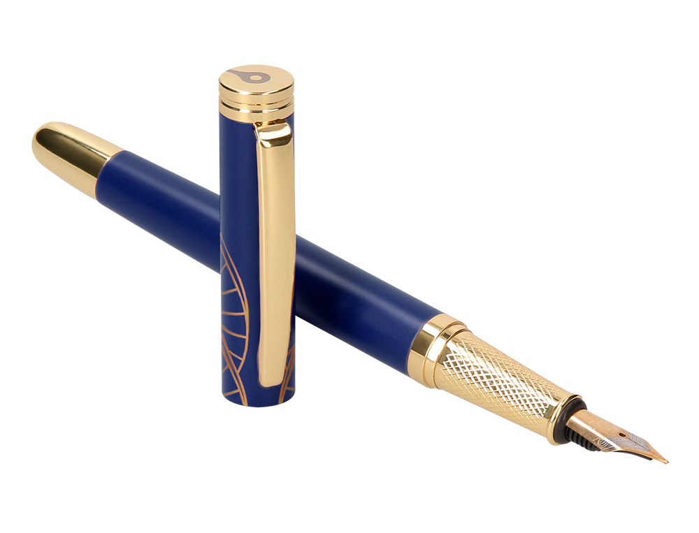 STYLO-PLUME ET ETUI SIMILI CUIR BELIUS SOIREE ALUM. DETAILS ET ATTRIBUTS OR ENCRE BLEUE COL. BLEU MARINE COFFRET CADEAU