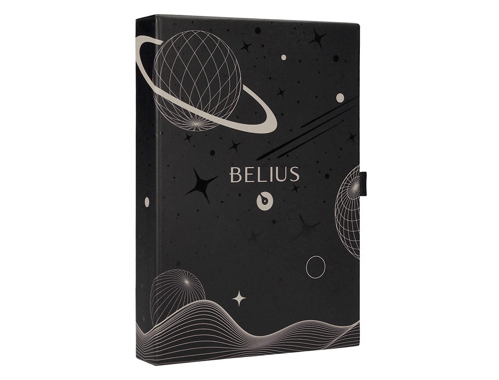 ROLLER ET ETUI EN SIMILI CUIR BELIUS SPACE B MONOCHROME SANS AGRAFE ENCRE BLEUE COLORIS GRIS DANS COFFRET CADEAU