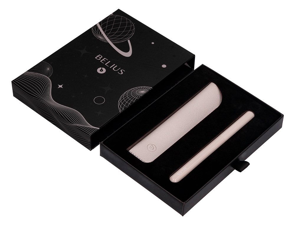 ROLLER ET ETUI EN SIMILI CUIR BELIUS SPACE B MONOCHROME SANS AGRAFE ENCRE BLEUE COLORIS GRIS DANS COFFRET CADEAU