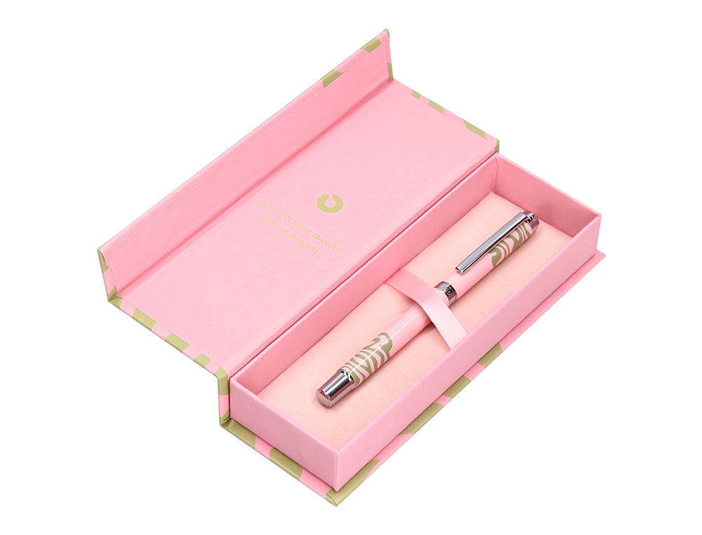 ROLLER BELIUS INK DREAMS ALUMINIUM ATTRIBUTS ARGENT ENCRE NOIRE COLORIS ROSE ONDULATIONS VERT MATCHA DANS COFFRET CADEAU