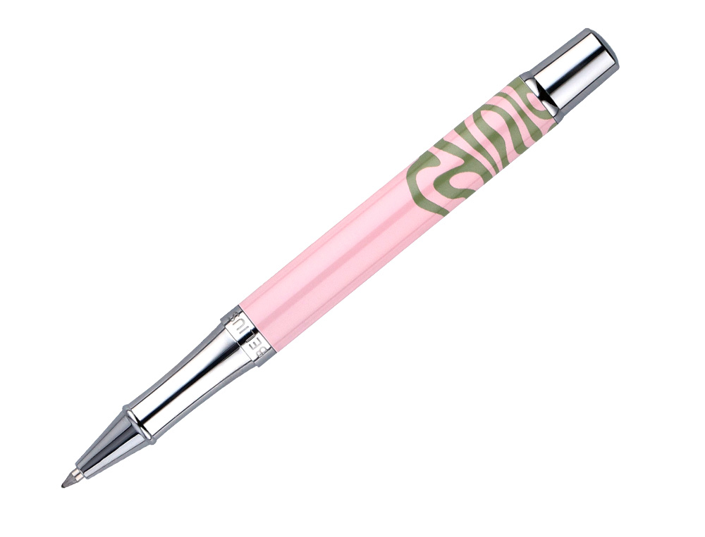 ROLLER BELIUS INK DREAMS ALUMINIUM ATTRIBUTS ARGENT ENCRE NOIRE COLORIS ROSE ONDULATIONS VERT MATCHA DANS COFFRET CADEAU