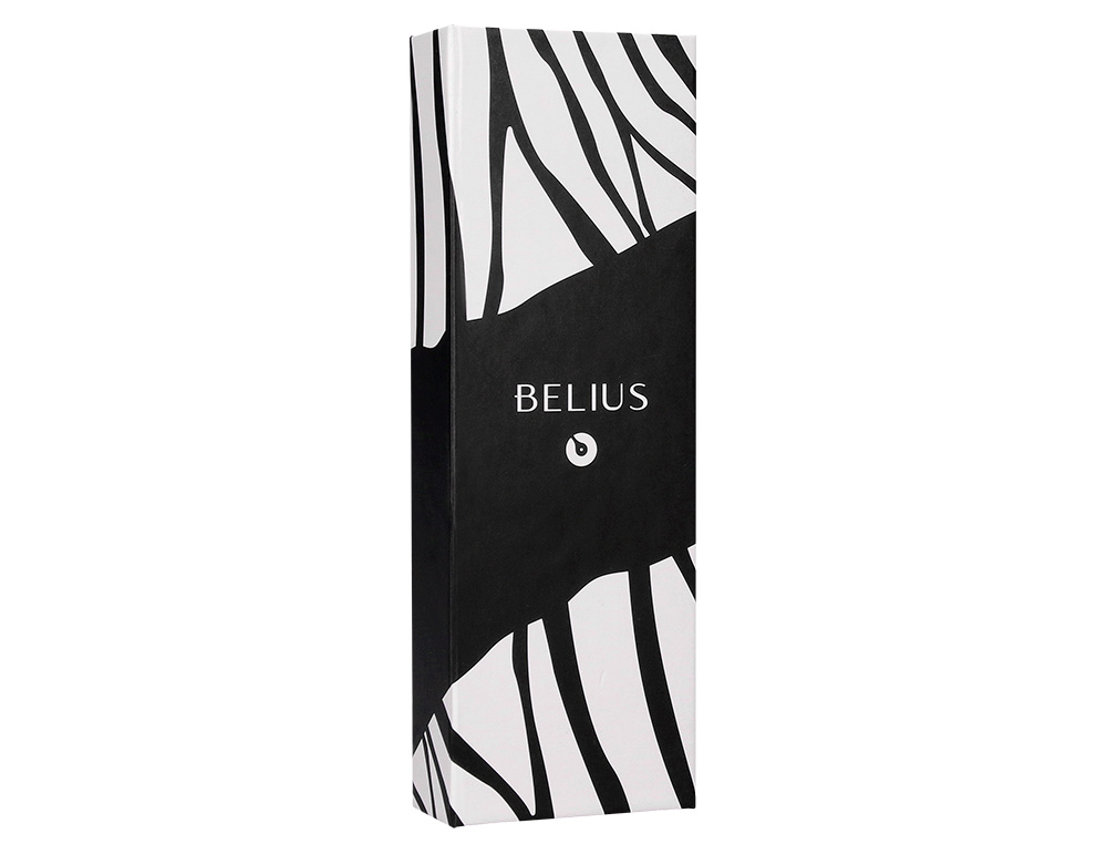 STYLO-BILLE BELIUS B&W ALUMINIUM ATTRIBUTS OR ENCRE BLEUE COLORIS NOIR ZEBRURES BLANCHES DANS COFFRET CADEAU