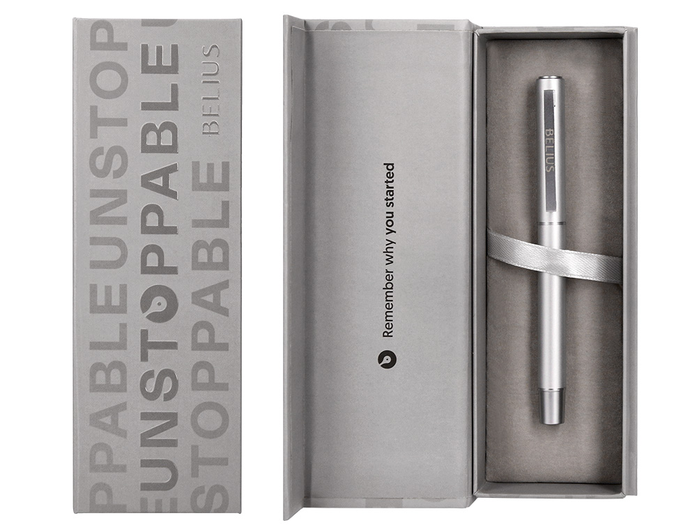 ROLLER BELIUS UNSTOPPABLE MONOCHROME ALUMINIUM ENCRE NOIRE COLORIS ARGENT DANS COFFRET CADEAU