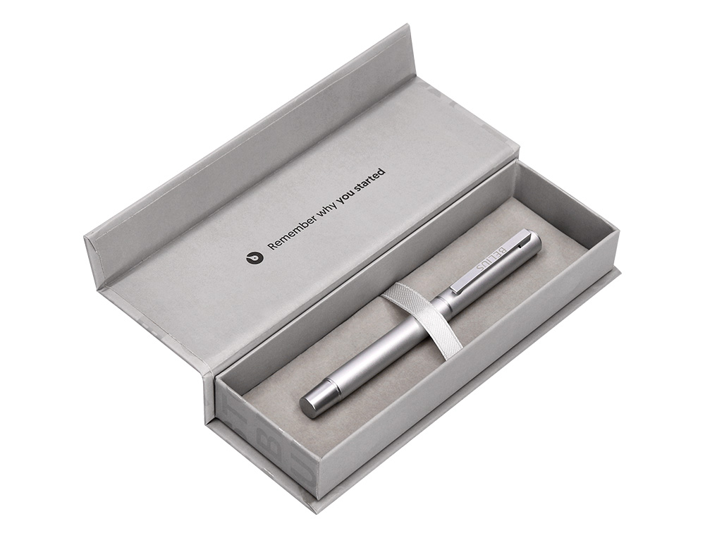 ROLLER BELIUS UNSTOPPABLE MONOCHROME ALUMINIUM ENCRE NOIRE COLORIS ARGENT DANS COFFRET CADEAU
