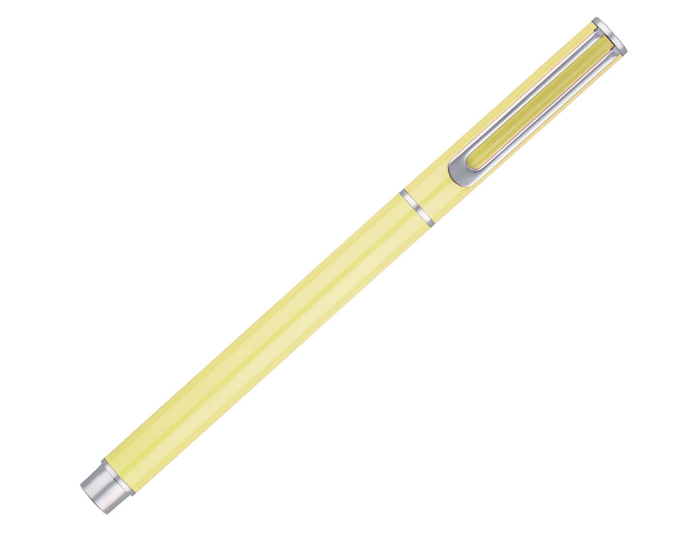 PARURE STYLO-BILLE ET ROLLER BELIUS ENDLESS SUMMER ALUMINIUM ATRIBUTS ARGENT ENCRE BLEUE COLORIS JAUNE COFFRET CADEAU