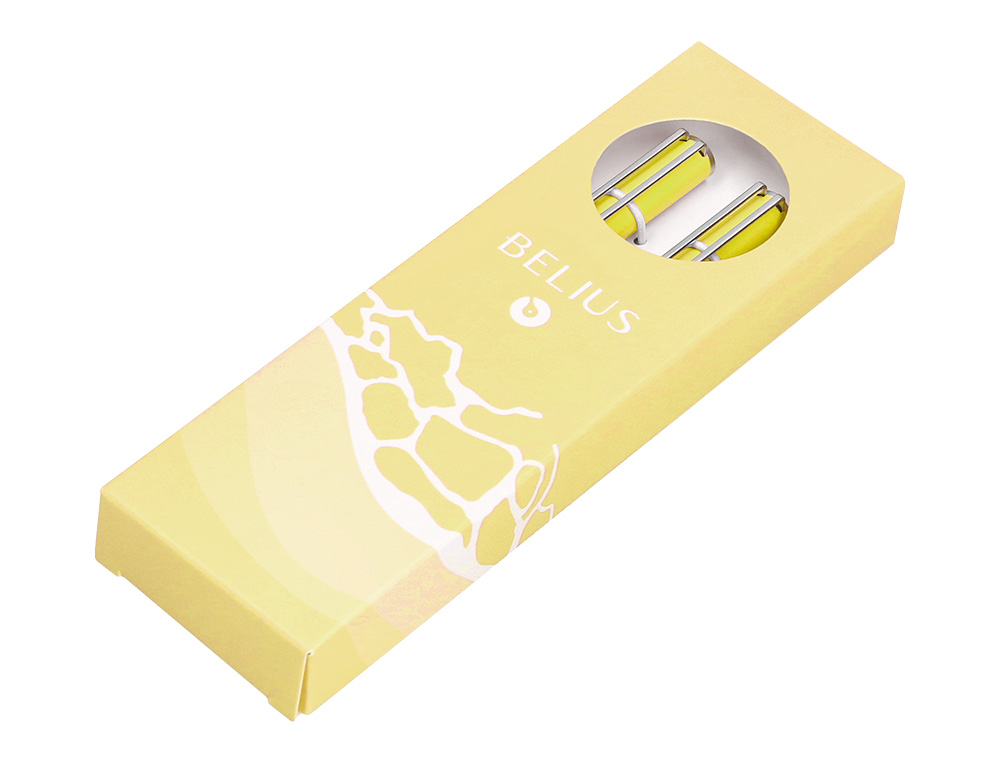 PARURE STYLO-BILLE ET ROLLER BELIUS ENDLESS SUMMER ALUMINIUM ATRIBUTS ARGENT ENCRE BLEUE COLORIS JAUNE COFFRET CADEAU