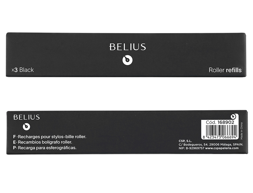 RECHARGE ROLLER BELIUS POINTE 0,7MM ENCRE COLORIS NOIRE     BOITE 3 UNITES