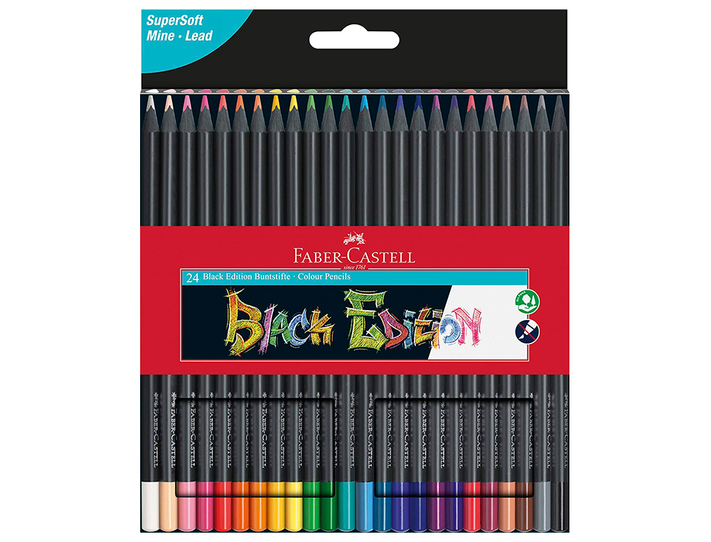 CRAYON COULEUR FABER CASTELL TRIANGULAIRE BLACK EDITION EN BOIS NOIR POCHETTE DE 24