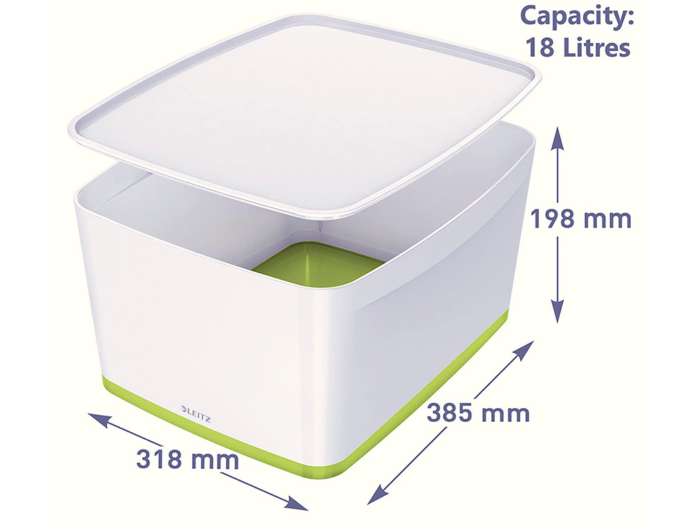 BAC RANGEMENT LEITZ MYBOX FORMAT A4 18L 318X198X385MM   BLANC VERT