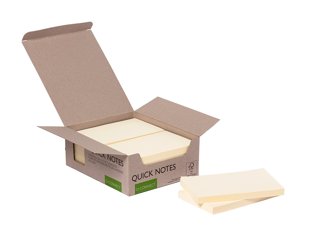 BLOC NOTES Q-CONNECT QUICK NOTES 76X127MM 100F ADHESIVES REPOSITIONABLES COLORIS JAUNE PACK 12 UNITES