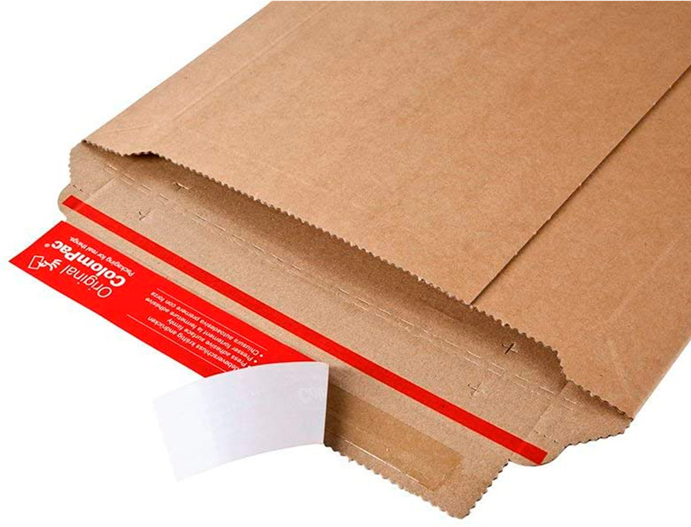 POCHETTE EXPEDITION COLOMPAC CARTON RIGIDE BRUN BANDE ADHESIVE 310X345X30MM
