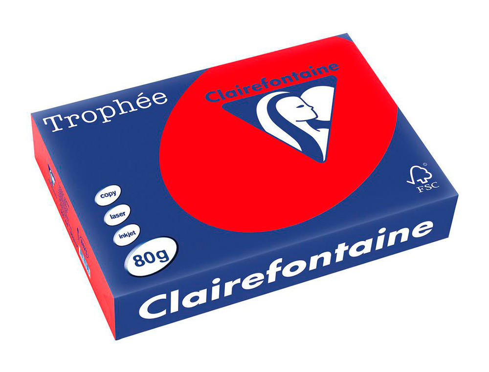 PAPIER CLAIREFONTAINE MULTIFONCTION LASER COULEUR TROPHE A4 80G ROUGE CORAIL PARFAITE OPACITE PAQUET 500