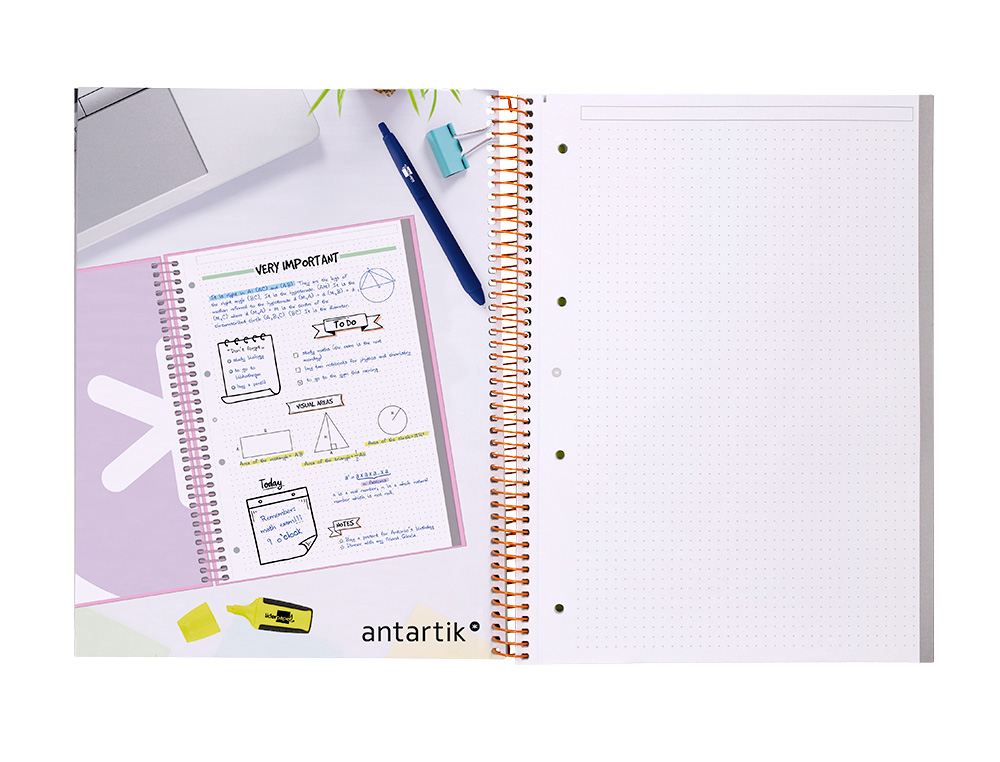 CAHIER SPIRALE ANTARTIK A4 80P 90G COUVERTURE CARTONEE REGLURE DOT 4 TROUS COLORIS JAUNE