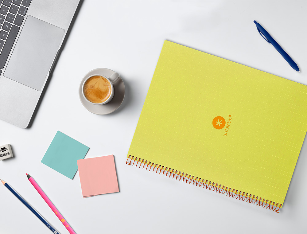 CAHIER SPIRALE ANTARTIK A4 80P 90G COUVERTURE CARTONEE REGLURE DOT 4 TROUS COLORIS JAUNE