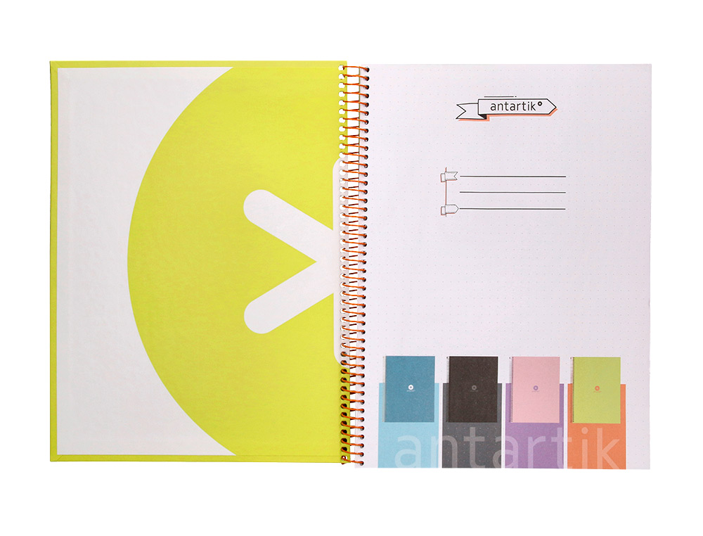 CAHIER SPIRALE ANTARTIK A4 80P 90G COUVERTURE CARTONEE REGLURE DOT 4 TROUS COLORIS JAUNE