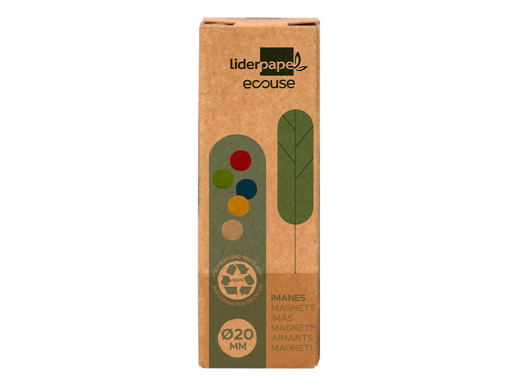 AIMANT LIDERPAPEL ECOUSE PP 20MM POUR TABLEAUX MAGNETIQUES COLORIS ASSORTIS BOITE 10 UNITES