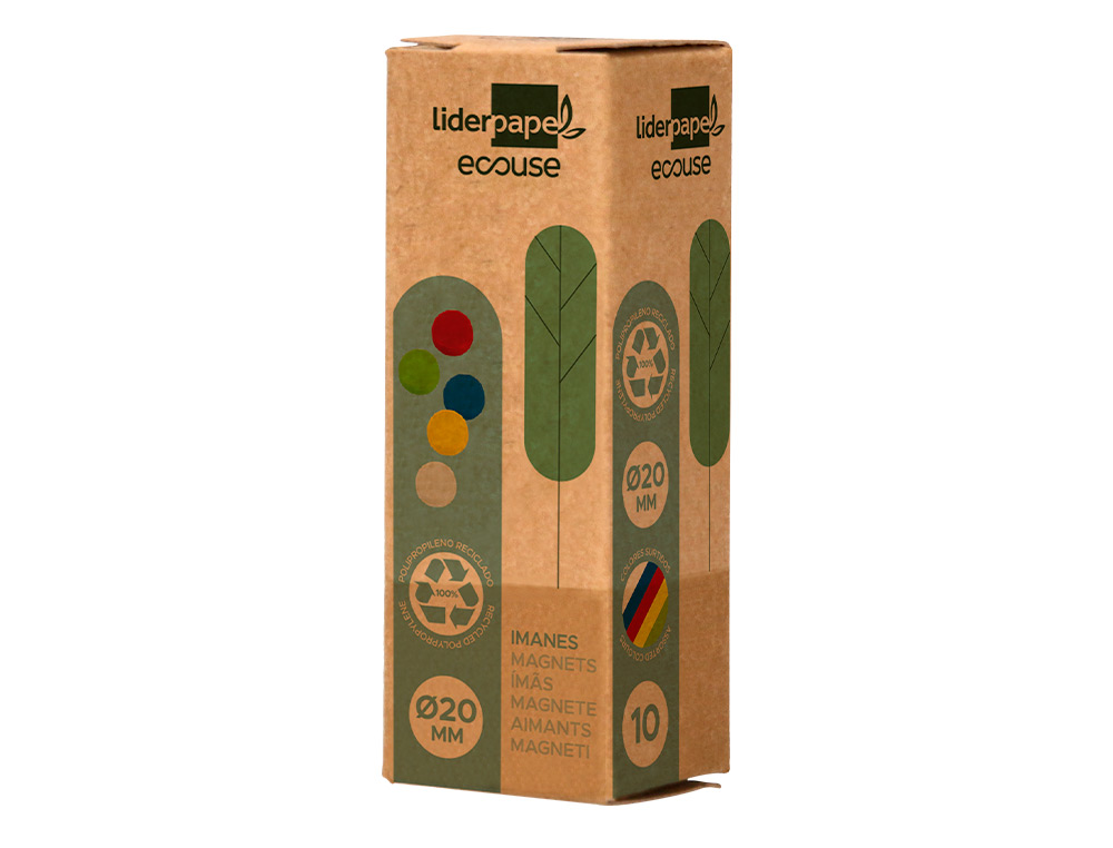 AIMANT LIDERPAPEL ECOUSE PP 20MM POUR TABLEAUX MAGNETIQUES COLORIS ASSORTIS BOITE 10 UNITES