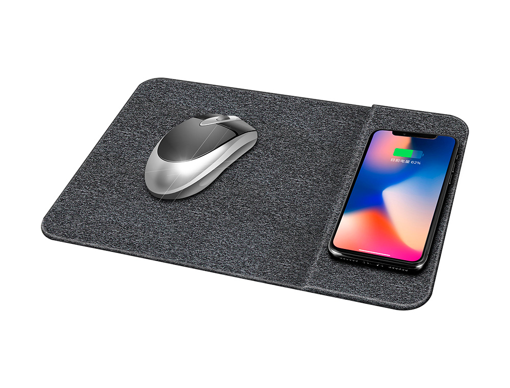 TAPIS SOURIS Q-CONNECT AVEC CHARGEUR TELEPHONE SANS FIL 300X220MM COLORIS GRIS