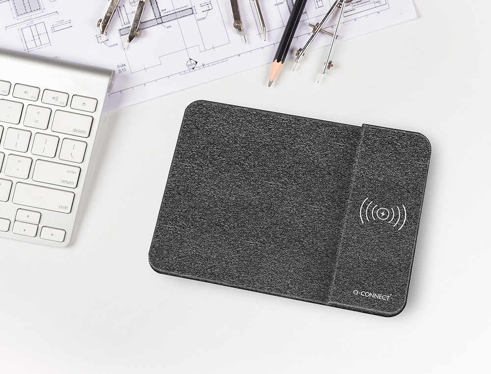 TAPIS SOURIS Q-CONNECT AVEC CHARGEUR TELEPHONE SANS FIL 300X220MM COLORIS GRIS