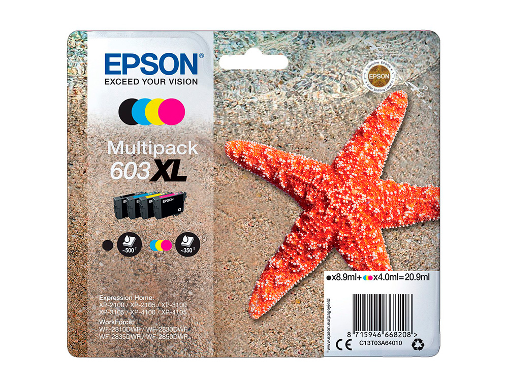 CARTOUCHE EPSON JET D'ENCRE 603X T03A6 4020 PACK 4 COULEURS
