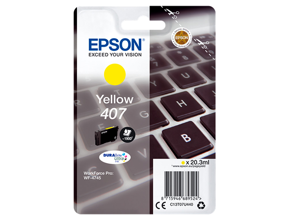 CARTOUCHE EPSON JET D'ENCRE 407 CLAVIER COULEUR JAUNE 1,9K