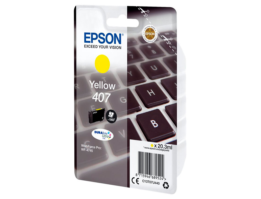 CARTOUCHE EPSON JET D'ENCRE 407 CLAVIER COULEUR JAUNE 1,9K