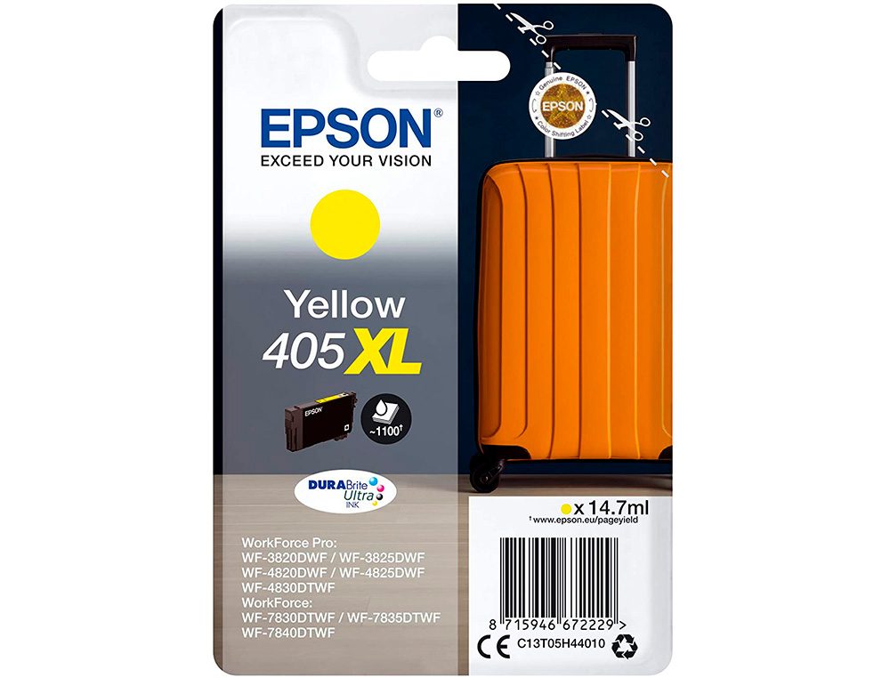 CARTOUCHE EPSON JET D'ENCRE 405 XL VALISE COULEUR JAUNE   14,7ML