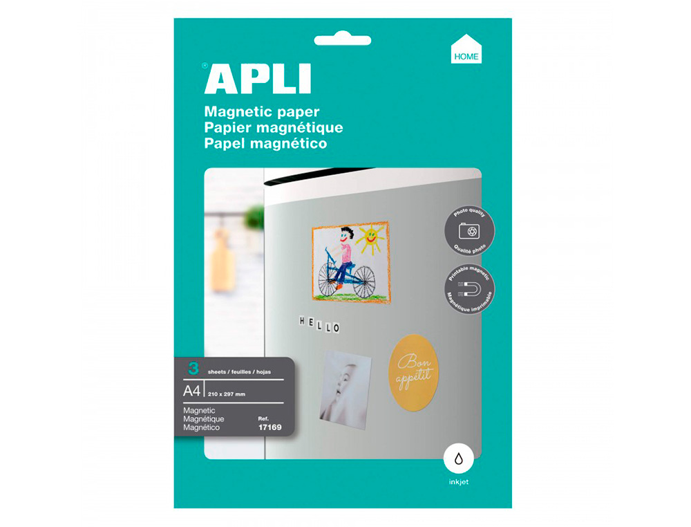 FEUILLES PAPIER APLI A4 AIMANTE JET ENCRE. PACK DE 3