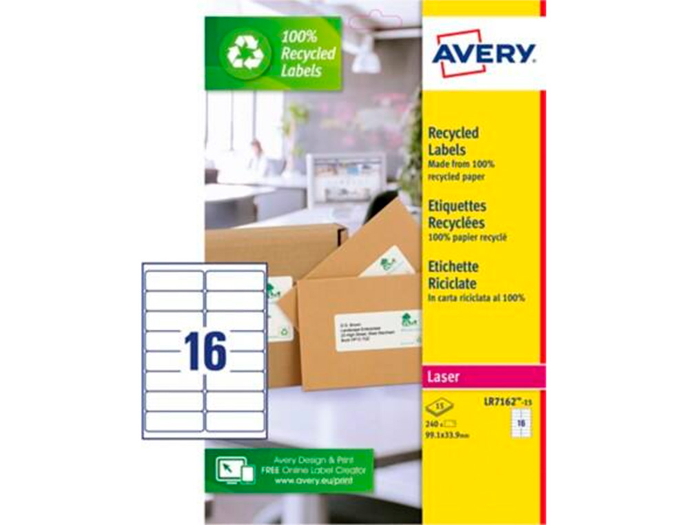 ETIQUETTE AUTOCOLLANTE AVERY ADRESSE RECYCLEE LASER BLANC  99,1 X 33,9MM BOITE DE 240
