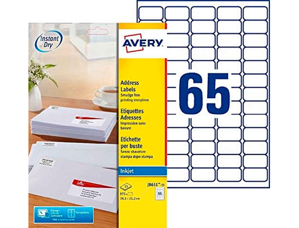 ETIQUETTE AUTOCOLLANTE AVERY ADRESSE RECYCLEE LASER BLANC 38,1 X 21,2MM BOITE DE 975
