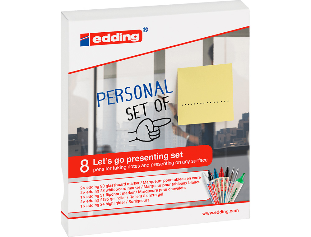 ETUI EDDING 8 STYLOS ASSORTIS 2 FEUTRES POUR VERRE, 2 FEUTRES EFFAÇABLE, 1 MARQUEUR CHEVALET , 2 STYLOS GEL, 1
