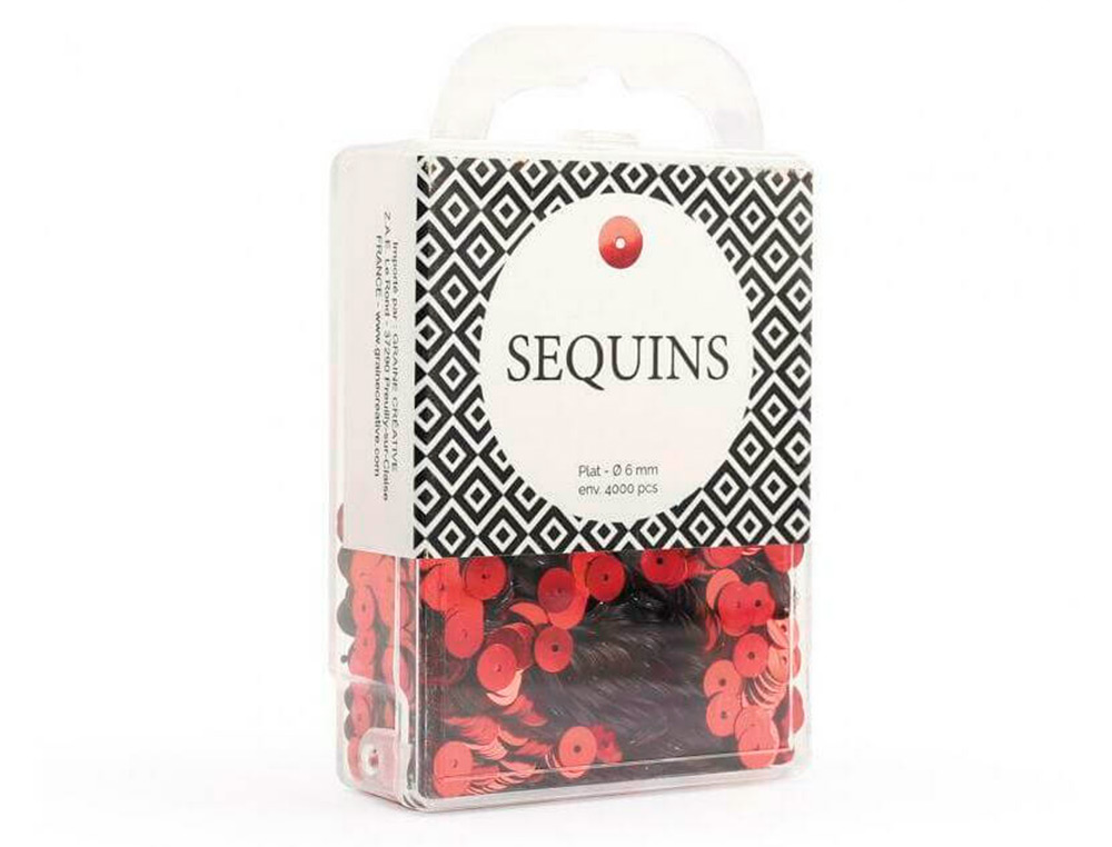 SEQUIN PLAT GRAINE CREATIVE DIAM 6 MM BOITE BROCHABLE DE  4000U COLORIS ROUGE