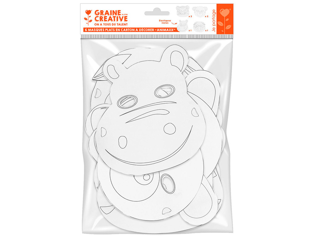 MASQUE PLAT GRAINE CREATIVE A PERSONNALISER CARTON 250G/M2  PETITS ANIMAUX LOT DE 6U