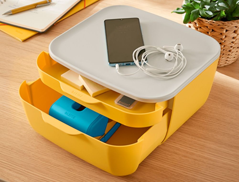 BLOC DE CLASSEMENT LEITZ COSY POLYSTYRENE. COLORIS JAUNE. DIMENSIONS: 251 X 143 X 275MM