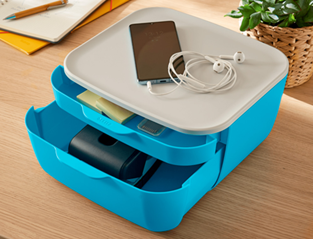 BLOC DE CLASSEMENT LEITZ COSY POLYSTYRENE. COLORIS BLEU. DIMENSIONS: 251 X 143 X 275MM