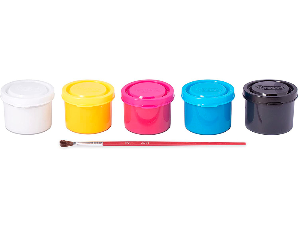 GOUACHE SCOLAIRE JOVI A BASE D'EAU COULEUR ASSORTIES 5 POTS DE 35 ML + PINCEAU