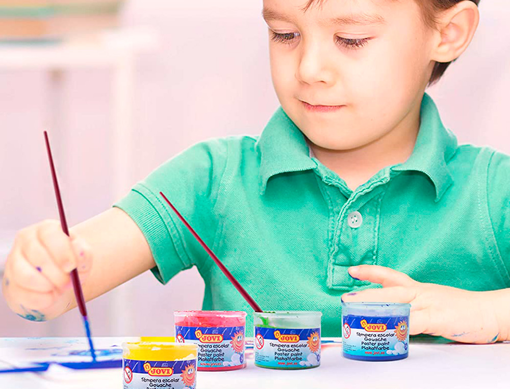 GOUACHE SCOLAIRE JOVI A BASE D'EAU COULEUR ASSORTIES 5 POTS DE 35 ML + PINCEAU