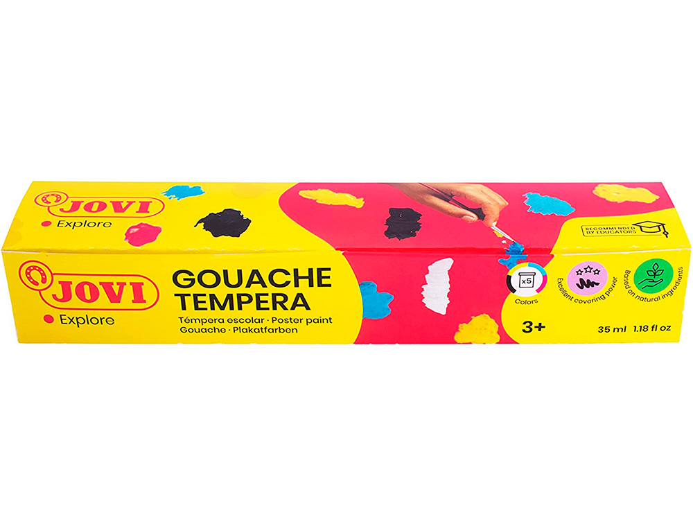 GOUACHE SCOLAIRE JOVI A BASE D'EAU COULEUR ASSORTIES 5 POTS DE 35 ML + PINCEAU