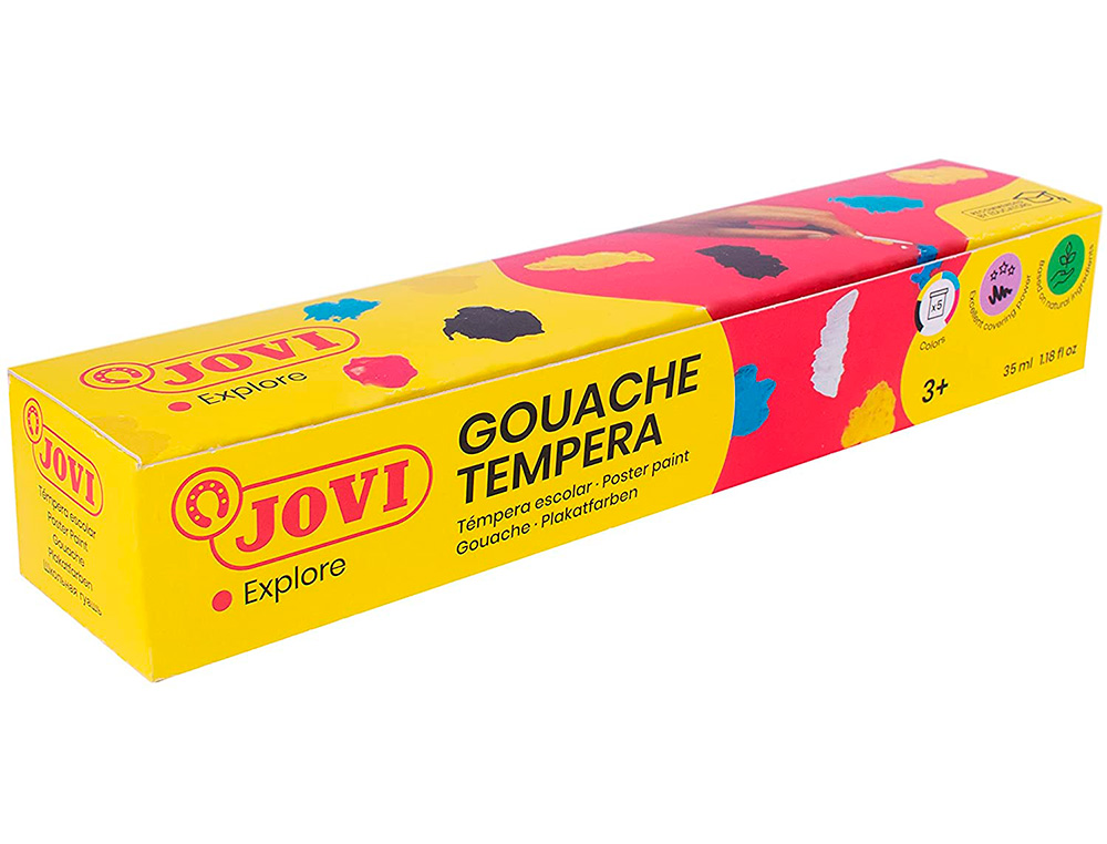 GOUACHE SCOLAIRE JOVI A BASE D'EAU COULEUR ASSORTIES 5 POTS DE 35 ML + PINCEAU